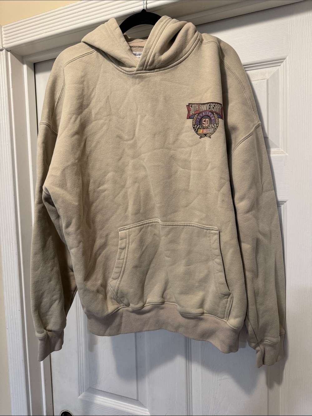 Hollister Beige Crewneck Hoodie with 50th Anniversary Patch